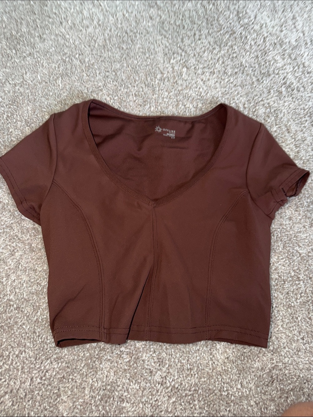 aerie Chocolate Brown V-Neck Cropped Tee